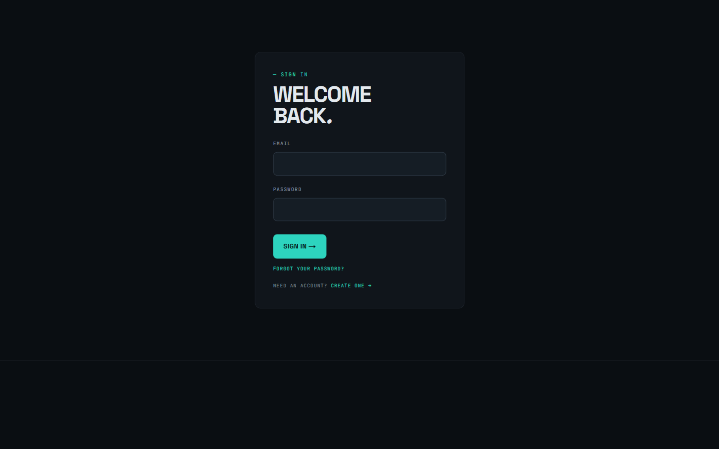 The trnscode.com Sign in page: email and password fields, a Sign in button, a Forgot your password link, and a create-account link